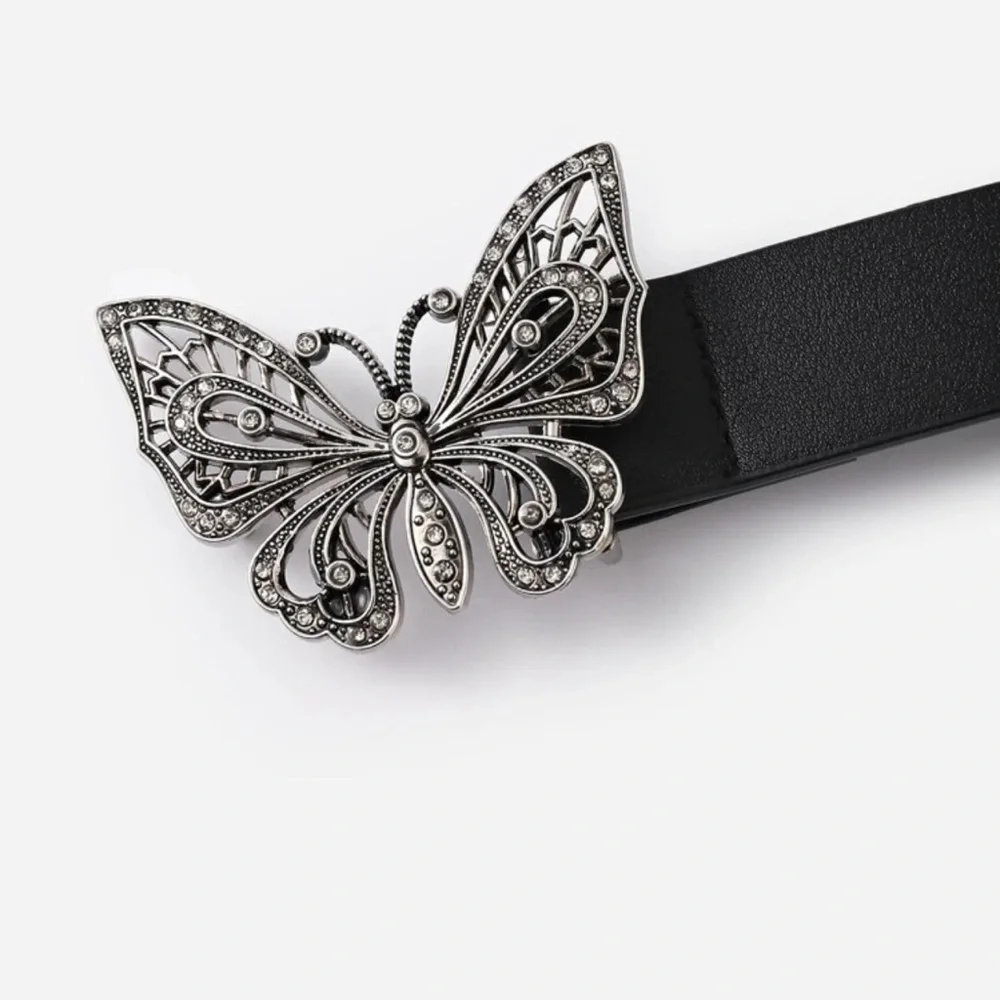Y2K Rhinestone Detail Butterfly Buckle Belt